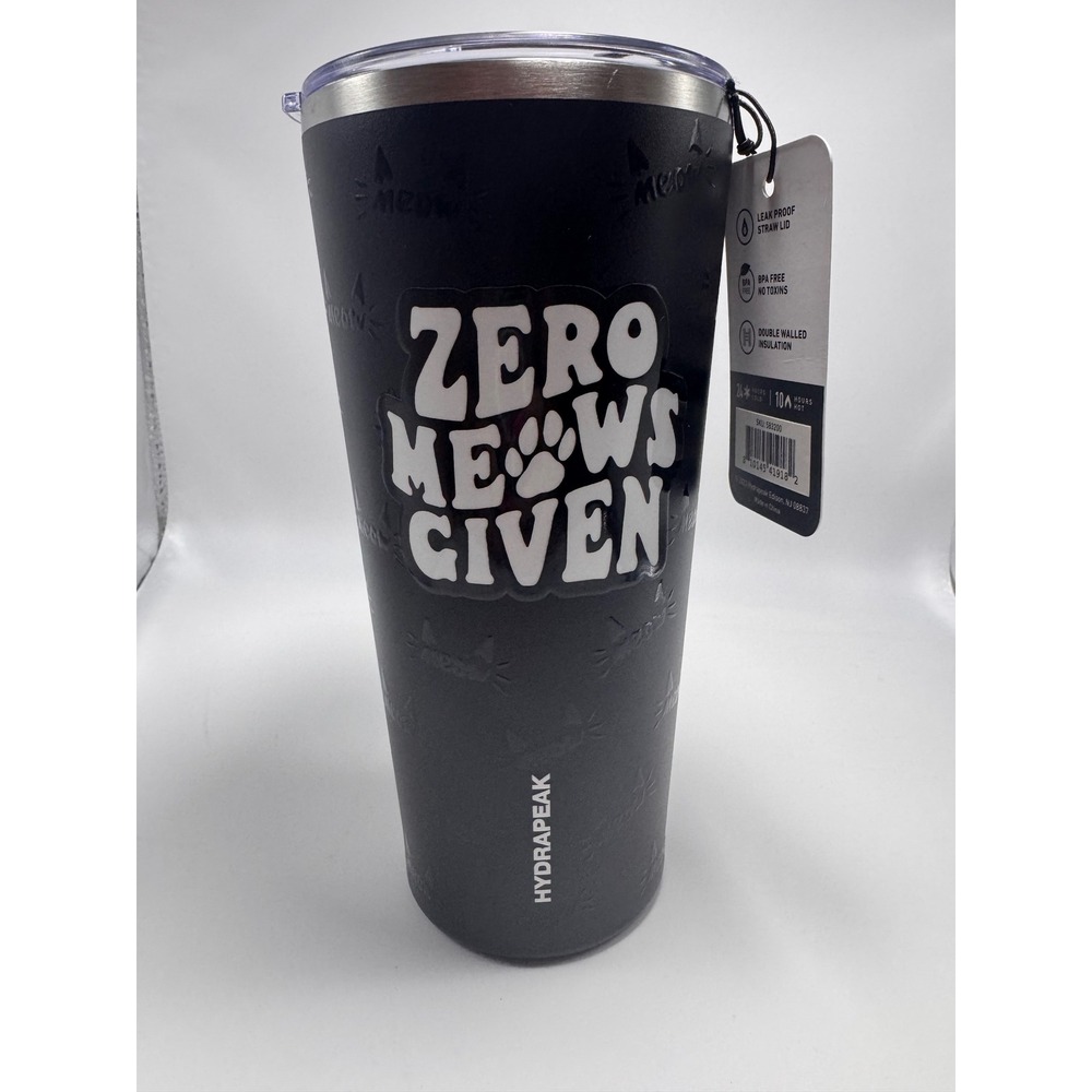 Hydrapeak Zero Meows Given Insulated Tumbler 32oz Black Cat Travel Mug New